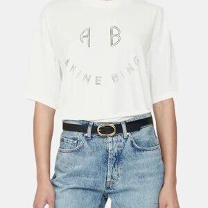 NEW Anine Bing Kent Smiley Logo Tee Ivory SZ S